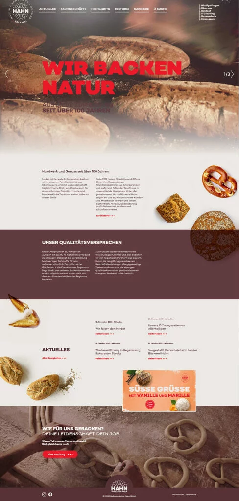 Website Bäckerei Hahn