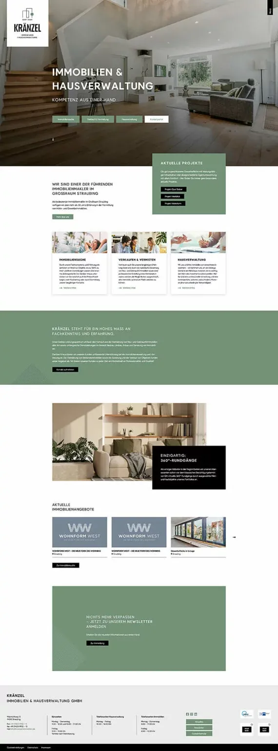 Website Kränzel Immobilien und Hausverwaltung